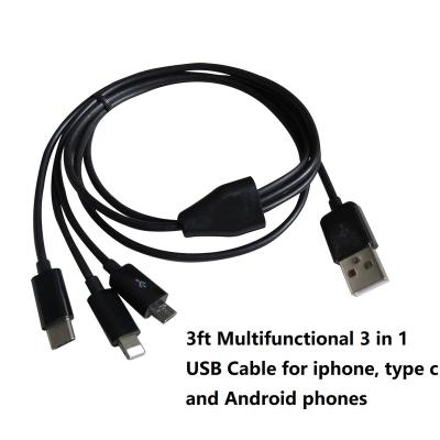 China MP3/MP4 Player 1m 3ft 3 in 1 Micro USB USB Cable Charger Phone Fast Charging Type-C IOS IOS ALL Phones for sale