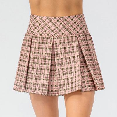 China 2023 Breathable Plaid Solid Color Sports Skirt Outdoor Running Tennis Jumpers Two Piece Yoga Jumpers Pleated Skirt for sale