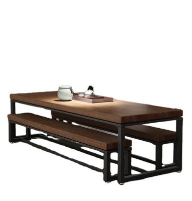 China PU Leather Covered Chinese Rustic Wood Tea Table for Living Room and Office Meeting for sale