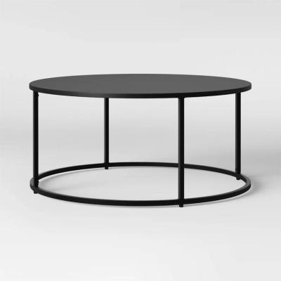 China Black Round Wooden Coffee Table with Marble Top and Modern Metal Legs in Round Shape for sale