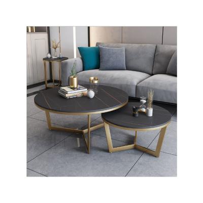 China Modern Nordic Style Round Coffee Table with Marble Top and Adjustable Height Set of 2 for sale