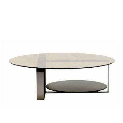 China Livingroom Furniture High Gloss Round Glass Coffee Table with Stainless Steel Frame for sale