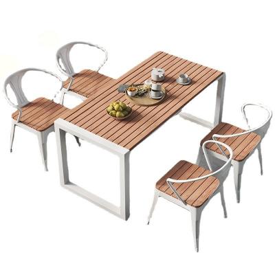 China Plastic-Wood Table for Leisure Outdoor Patio Furniture Bench Coffee Table Combination for sale