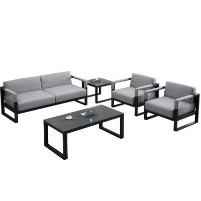 China Xiamen Vintage Leather and Wood Garden Sofa Set Furniture with Powder Coated Metal Frame for sale