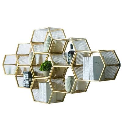 China Contemporary Design Style Metal Hexagon Wall Shelf for Wall Mount Storage for sale