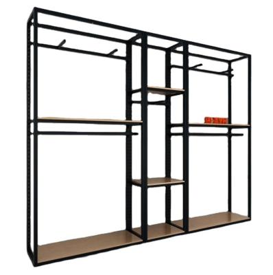 China Modern 2 Tier Steel MDF Wardrobe Clothing Garment Rack for Retail Shops and Advertising for sale