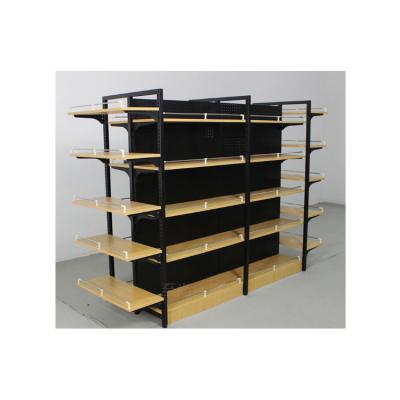 China Gondola for Supermarket Wooden Metal Display Racks Double-sided Supermarket Rack for sale