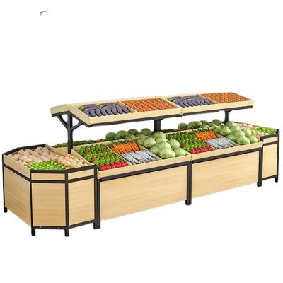 China Custom Logo Wooden Fruits and Vegetables Display Rack for Retail Floor Stand Display for sale