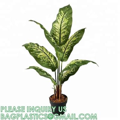 China Artificial Golden Dieffenbachia Plant 43 Inch Tall Fake Tropical Lifelike Tree in Pot Silk Faux Dark Green Plant for sale