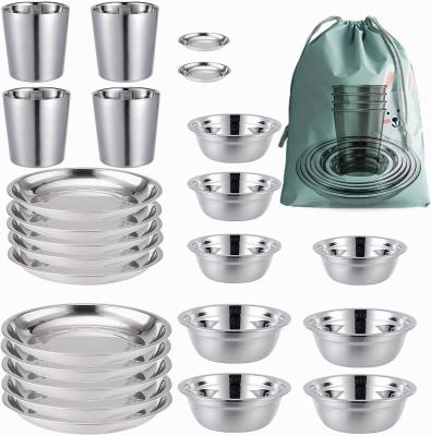 중국 Stainless Steel Camping Plates Cups And Bowls Set. Camping Dish Set, Camping Mess Kits, Dinnerware Set 판매용