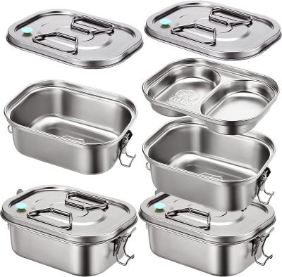 Cina Stainless Steel Bento Box Metal Lunch Box Containers Leak-proof For Adults Dual Tiers Metal Lunch Box Container in vendita