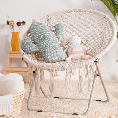 China Saucer Chair with Folding Metal Frame, 100% Cotton Handmade Round Cozy Chairs, Exquisite Moon Chair for Bedroom for sale