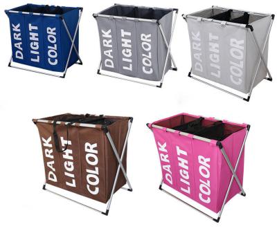 중국 Foldable Clothing Bag Collapsible Extra Large Washing Dirty Clothes Laundry Basket Hamper 3 Compartments 판매용