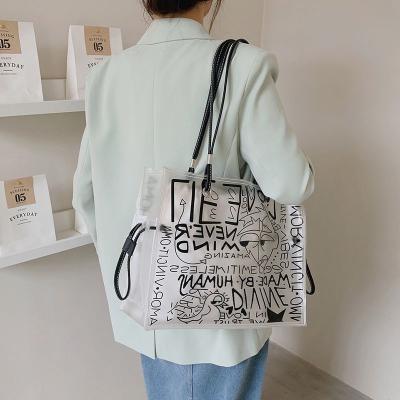 China Transparent Large Bag Women  New Trendy Fashion Women'S Bag Summer Large-Capacity Tote Bag All-Match Jelly Shoulder Bag for sale