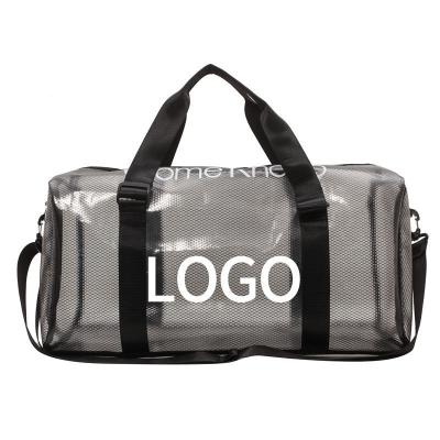 China Custom Logo Large Capacity Portable Clear Fitness Pvc Duffel Bag Sport Gym Travel Duffle Beach Bag For Women for sale