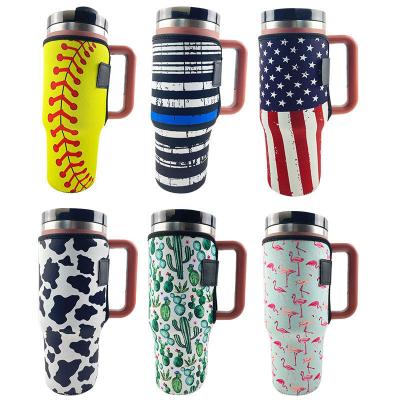 Cina Custom Sublimation Printing 40oz Handle Tumbler Cup Sleeve Neoprene 40oz Stanleys Tumbler Cup Holder Carrier Bag in vendita