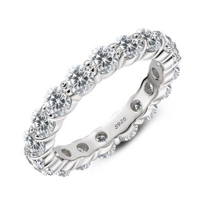 China Fashion Wedding Band Ring Hand Setting Share Prong Round Cut Eternity Ring 925 Silver Romantic Jewelry for sale