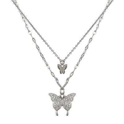 China TRENDY Custom 925 Sterling Silver Butterfly Pendant 2 Layer Necklace for sale