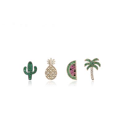 China Cute Four Piece Watermelon Pineapple Fruit Earrings Cactus Coconut Tree Set Earrings for sale