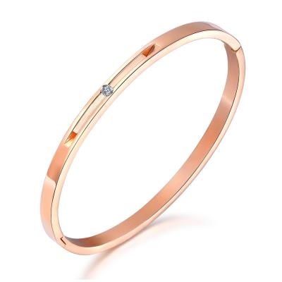 China CLASSIC Minimalist Jewelry Simple CZ Diamond Rose Gold Plated Stainless Steel Bracelet for Women for sale