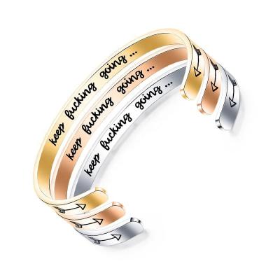 China Rose Gold /Yellow Golden Color 6mm Double Width Romantic Arrow Open Cuff Bracelet for sale