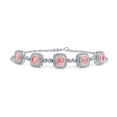 China CLASSIC Luxury Silver Jewelry 925 Rose Cushion Diamond Double Halo White/Rose Gold Plated Bracelet for sale