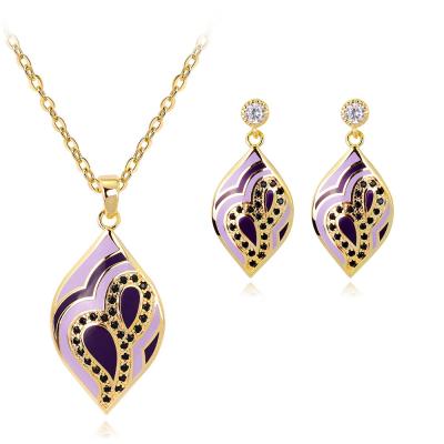 China Cute 18k Gold Plated Fashion Women Jewelry Enamel Earrings Necklace Set for sale