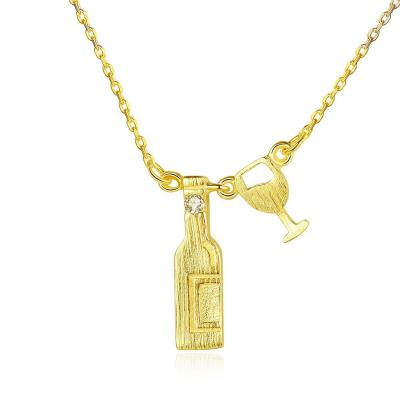 China CLASSIC Fashion 925 Sterling Silver 18K Gold Plated Jewelry Wine Bottle And Cup Chain Necklace for sale