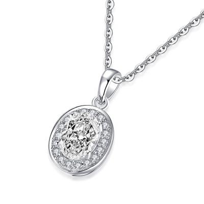 China Fashion 925 Sterling Silver Jewelry 8*6mm CLASSIC Oval Cut Halo Necklace Jewelry for sale