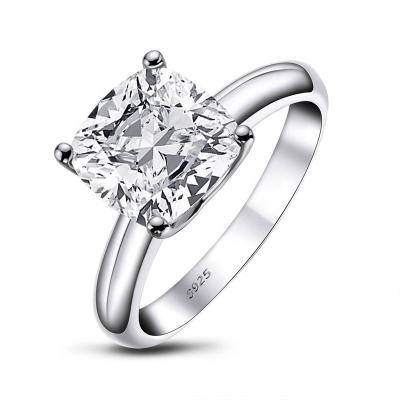 China Fancy 925 Sterling Silver Jewelry Cubic Zirconia 9mm Cushion Cut Solitaire Ring CLASSIC for sale