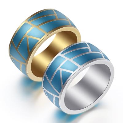 China Factory Price Stainless Steel Romantic Enamel Jewelry Blue Color Ring For Women Men for sale