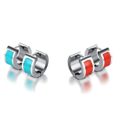 China Fashion Romantic Jewelry Silver Color Stainless Steel Enamel Huggie Earrings For Women for sale