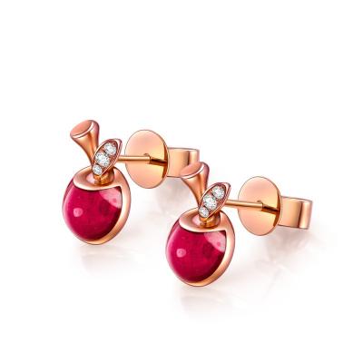 China Romantic Rose Gold Plated 925 Sterling Silver Jewelry Cherry Enamel Earrings For Female for sale