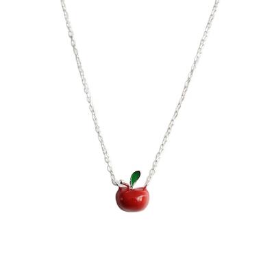 China TRENDY S925 Sterling Silver Rhodium Jewelry Enamel Simple Christmas Red Apple Necklace for sale