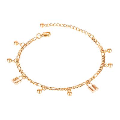 China Hot Selling FASHIONABLE Stainless Steel Lock And Round Beads Rose Gold Plated Anklet Jewelry For Women for sale