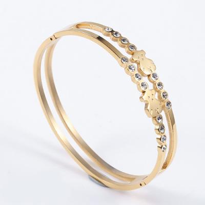 China Gold Plating Stainless steel Bangles / Ladies Stainless Steel Crystal Bracelets for sale