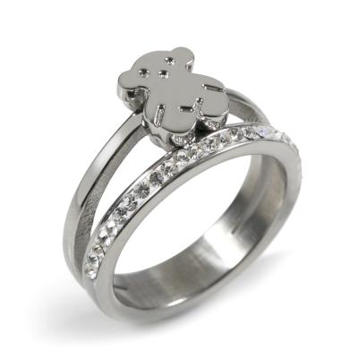 China Silver Stainless Steel Bear Cute Ring Jewelry For Woman / Ladies for sale