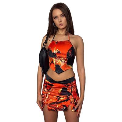 China New Fashion Summer Tank Top QUICK DRY Printed Short Skirt Set Women Clothing Two Piece Set for sale