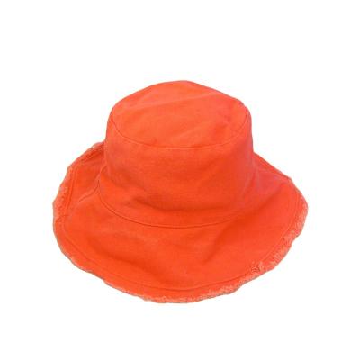 China Fashion \ Washable Solid Color Cotton Comfortable \ Durable Women Wide Brim Fringed Bucket Hat Custom Made for sale