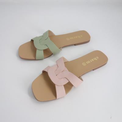 China Fashion Trend O Logoflat Sandals For Women Hot Selling Summer Comfortable PU Women's Slippers Trendy Sandals for sale