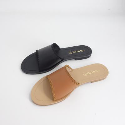 China Fashion Trend Lockstitching PU Sandals for Women Hot Selling Summer Comfortable PU Women's Slippers Trendy Sandals for sale