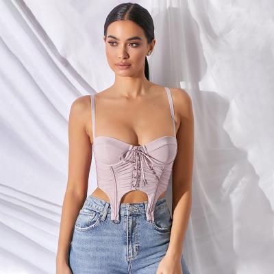 China New Viable Summer Spring Gauze Navel Sling Sexy Halter Y2k Vest Hollow Out Bandage Crop Tops Backless Tank Tops for sale