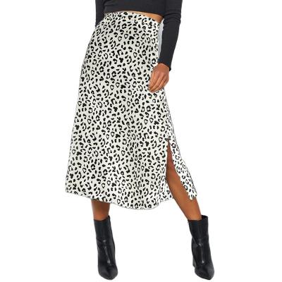 China New Sexy Anti-Static Leopard Print Split Skirt Casual Fashion Long Skirts For Women Zip Up Elegant Female Skirt for sale