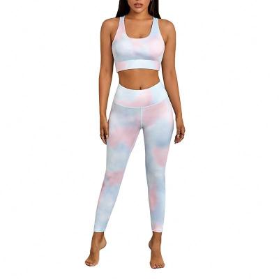 China 2021 Wholesale New Design Fashion Summer Yoga QUICK DRY Gaiters Tie Dye Printing Sports Bra Pants Set for sale