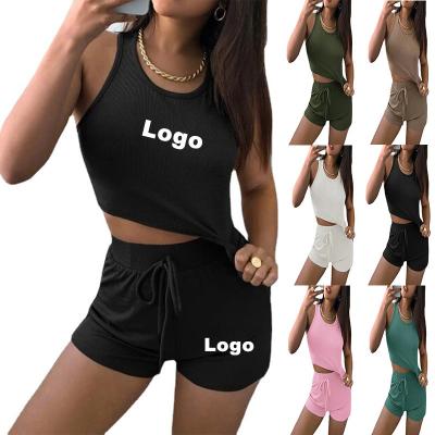 China Cotton Crop Top 2 Breathable Two Piece Women Biker Short Set Shorts Set Summer Outfits Women Blank Tracksuit Set Custom Sweatsuit For Women for sale