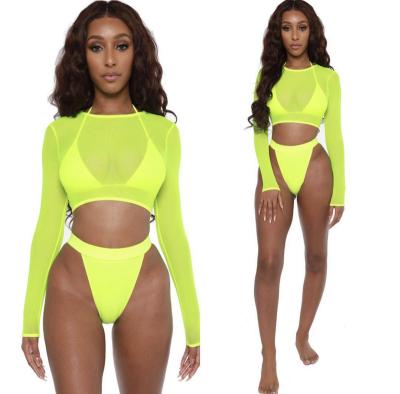 China Plus size 2021 new fashion sexy breathable fluorescent bikini three-piece swimsuit for women for sale