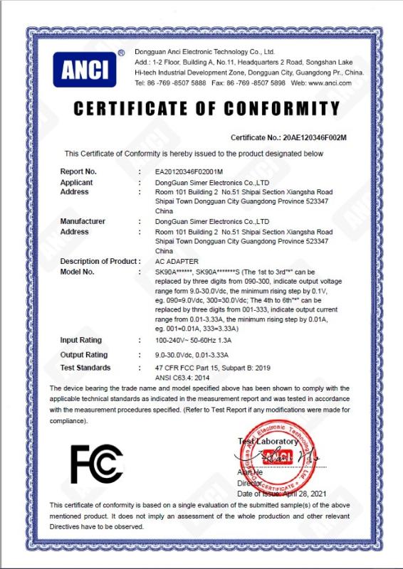 FCC - Dongguan Simer Electronics Co., Ltd.