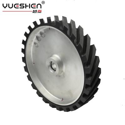 China Free Shipping 300*50mm Fluted Contact Deburring Rubber Wheel Dynamically Balanced Belt Grinder Sanding Belt Set For Metal Grinding for sale