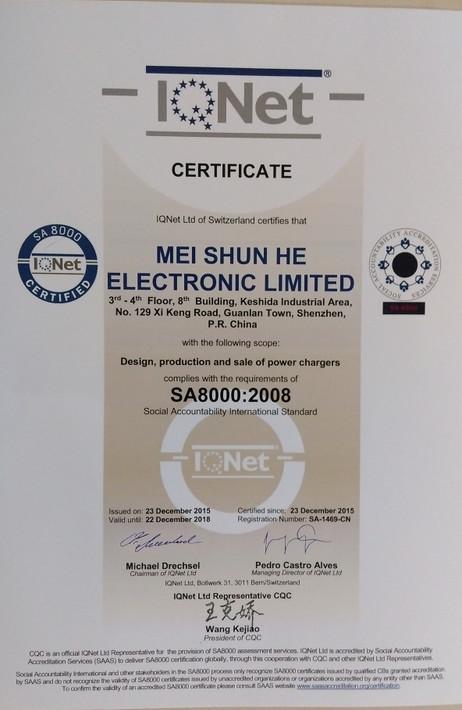 SA8000:2008 - MEI  SHUN HE ELECTRONIC LIMITED  