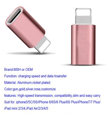 China Aluminum 8 Pin Apple Lightning To Micro USB Adapter IPhone7 IPad Air Rose for sale